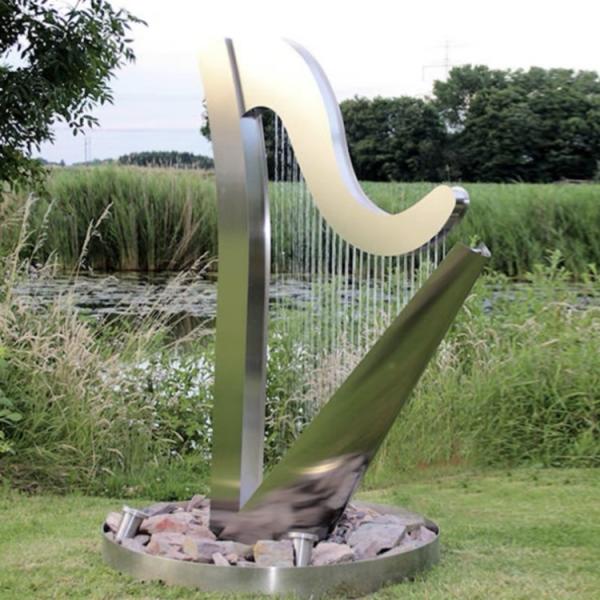 Outdoor Water Fountain Harp Metal Garden Statues Stainless Steel Sculpture