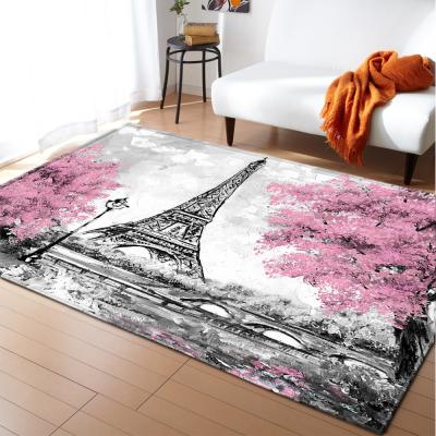 Tapete retro da flor do rosa da torre de Paris com a almofada de rastejamento impressa
