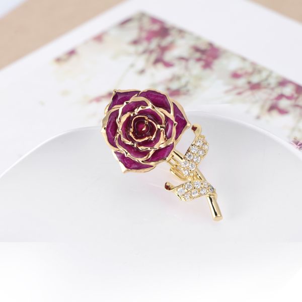 24k Gold Plated Rose Factory Wholesale Adorable Girls Rose Brooch Gold Dipped Rose Fashion
