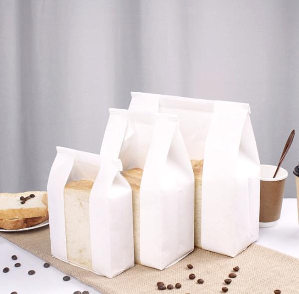 Offset PrintingWhite Bread Paper Bags With Window SGS Bakery Packaging Bags