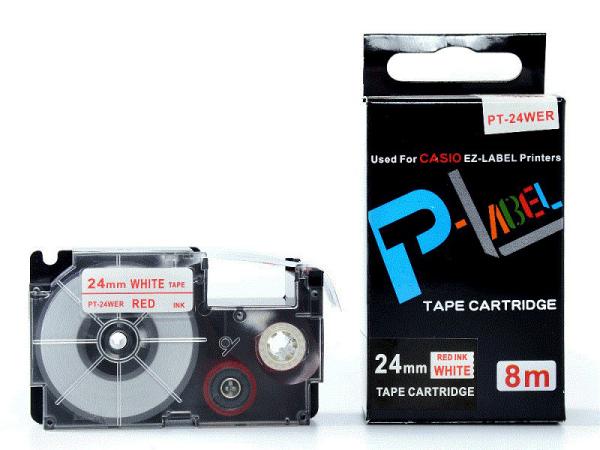 18 - 24mm Casio EZ Label Tape Cassette , Red On White Label Maker Cassette XR-6WER