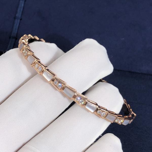 Elegant i 18k Gold Serpenti Viper Bracelet  White MOP Natural Diamonds Real Gold Real Diamonds