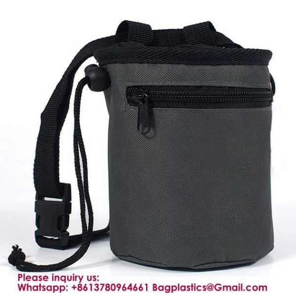 Zip Pocket Zippered Chalk Powder Tote Pouch With Reinforced Drawstring Large Mouth Opening For Pet Dog Outdoor Safe Exercise Training Drawstring Closure Chalk Bag