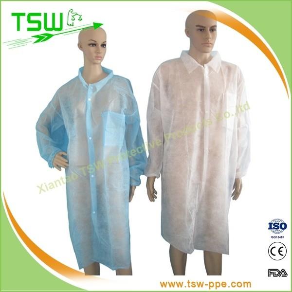 Long Sleeve 50gsm PP Disposable Lab Coat Fluid Resistant