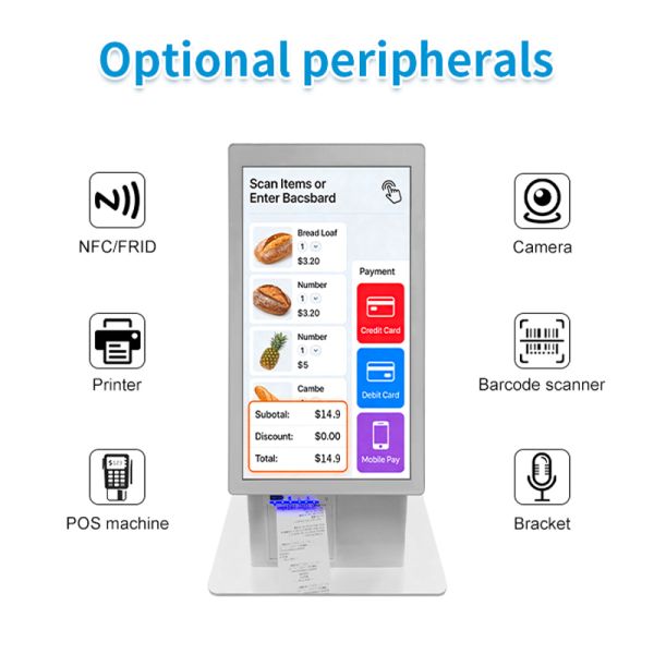 2026 Hot Sale Self Ordering Kiosk 21.5 Restaurant Food Ordering Payment Terminal Thermal Printer QR Scanner SDK 1920x1080 32GB