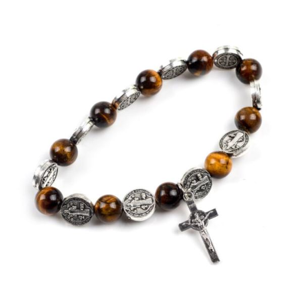Vintage Cross Charm Christian Rosary Bracelet