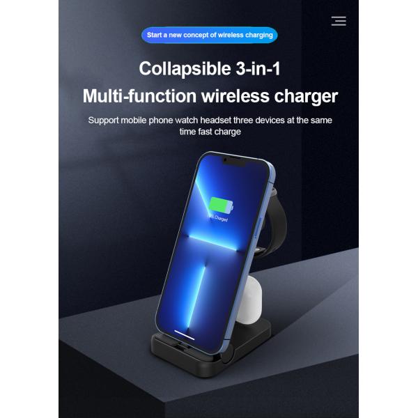 Portable 3 In 1 Multifunctional Wireless Charger Qi 15w Fast Charging