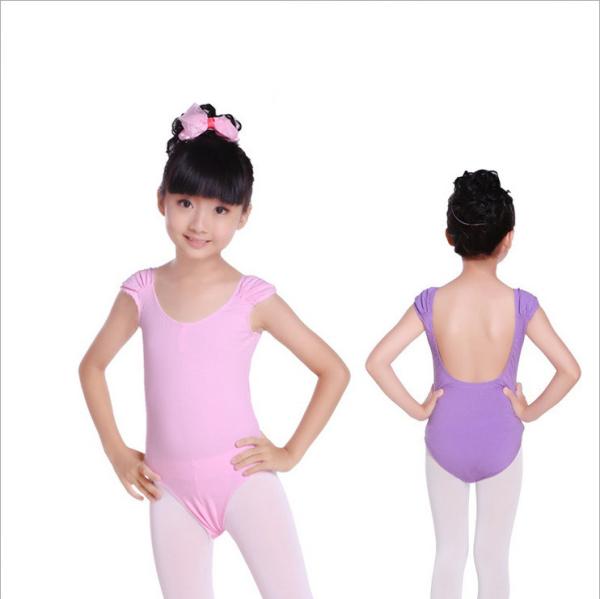 Girl's lycra backless shortsleeve ballet dance leotard with pink and lavender color JQ-551