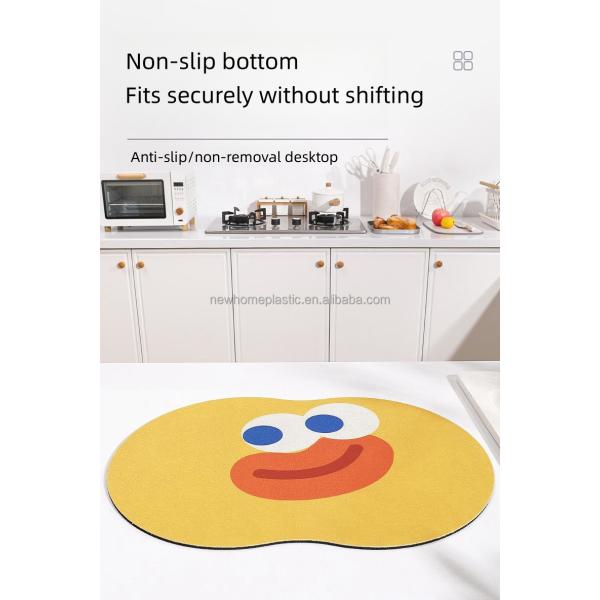 Square Waterproof Anti-Slip Kitchen Dish Draining Mat with Contemporary Cartoon Print