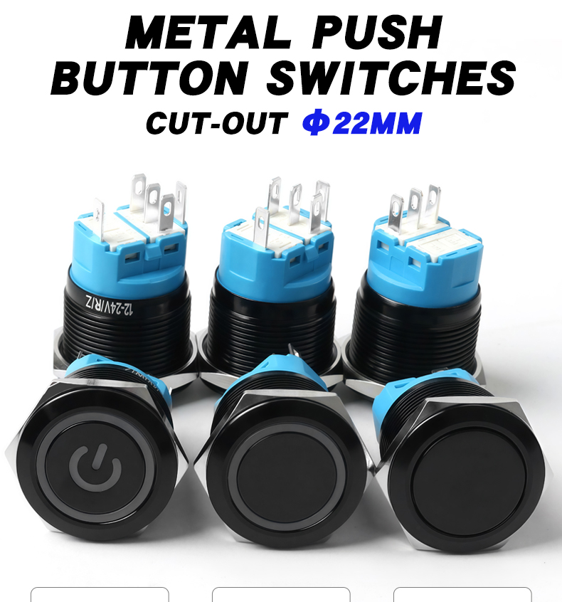 22mm Oxidized Black Metal Push Button Switch Waterproof Power Button LED Light  Button Switch 3v 6v 12v 24v 220v