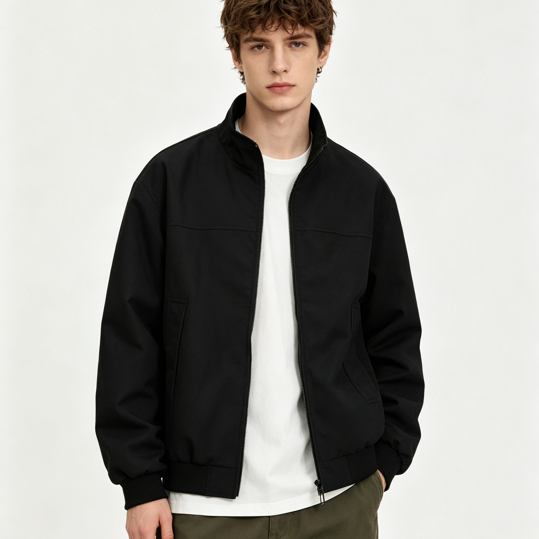 Loose Fit Stand Collar Bomber Jacket Waterproof Windproof Mens Casual Winter Jackets