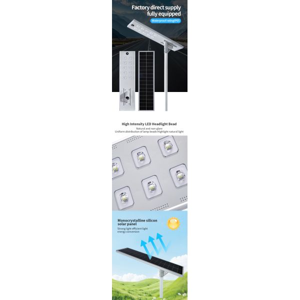 Integrated Solar Street Light, Zero Carbon, Auto Dusk-to-Dawn Control, Aluminum Housing for Parks & Community Paths