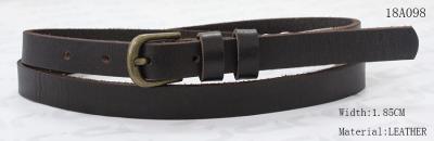 Flat Skinny Coffee Womens Leather Belt With Double Loops / Old Brass Buckle 1.85cm Width
