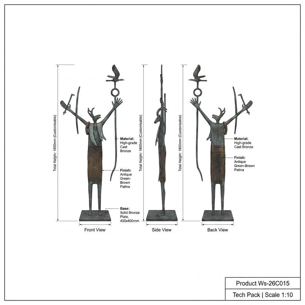 Modern Shamanic Ibex Figure - 180cm Hand-Cast Bronze Outdoor Sculpture