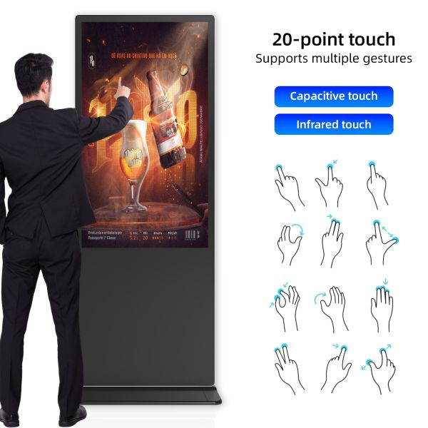 Ultra Bright 260-450cd-m2 Digital Capacitive Touch Display Floor Standing Kiosk 4K UHD Android Commercial