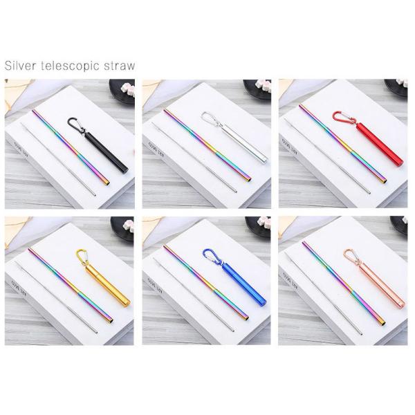 Durable Kitchen Household Items Telescopic Stainless Steel Straws Three Section