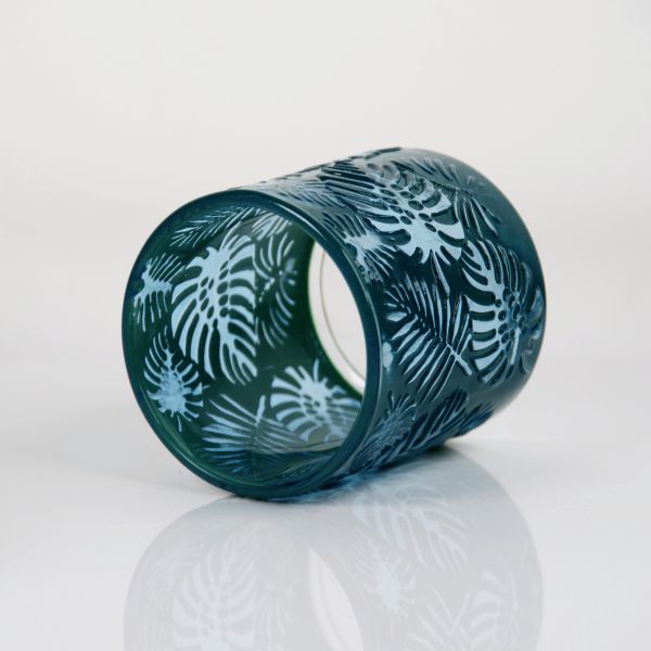 Embossed Tropical Monstera Leaf Glass Candle Holder with 200ml Capacity in Lead-Free Crystal Glass
