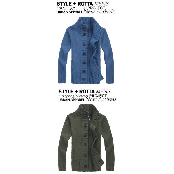 Autumn Winter Men's Stand Collar Sweater with Thick Needle and Single Breasted Buckle