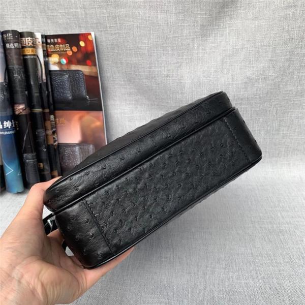 Authentic Ostrich Skin Men Small Casual Flap Purse Genuine Exotic Leather Single Cross Shoulder Bag Male Messenger Bag