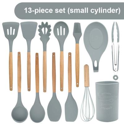 BPA livram o silicone não tóxico de 13 partes que cozinha o utensílio da cozinha ajustaram ferramentas com punhos de madeira Turner Tongs Spatula Spoon