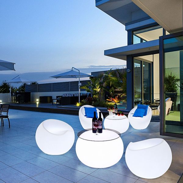 Modern Cheap Price Outdoor Coffee Shop Remote Control LED PE Table and Sofa Set for Cocktail bar