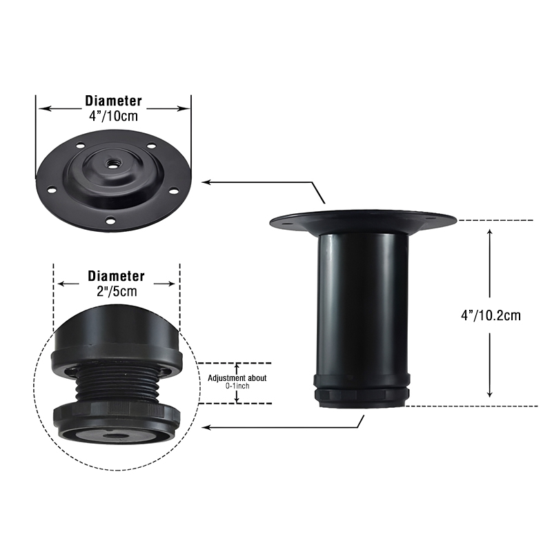 Heavy Duty Adjustable Round Metal Furniture Legs Extendable Durable Support Feet for Office Desks & Coffee Cabinets Tables