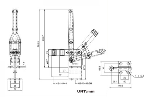 90 Degree Toggle Clamp 10448Z Holding Capacity 400kgs Short Bar Flanged Base