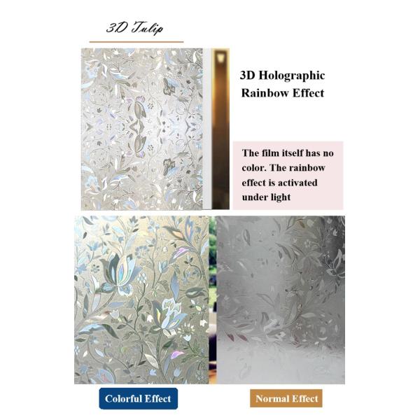Window Privacy Film Rainbow Window Cling 3D Decorative Stained Glass Window Coverings Static Cling Non-Adhesive Removable Film