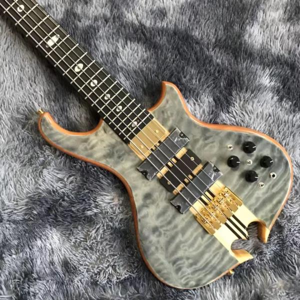 Custom Alem Style Mark King 5 Omega Cut Bottom Shape Neck Through Body Flamed Maple Top 5 Strings Bass Guitar