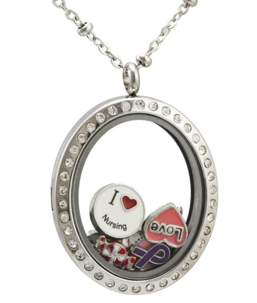 New 316L Stainless Steel Crystal Stones Floating Memory Glass Lockets Pendant Necklaces