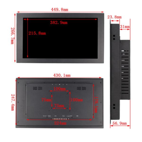 Монитор LCD 17,3 дюймов промышленный врезал экран касания случая 2K металла