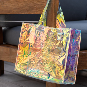 Reflective laser PU leather bag, Iridescent Tote, Fashion Holographic Handbag, Privacy Bag, Stadium Work Bag