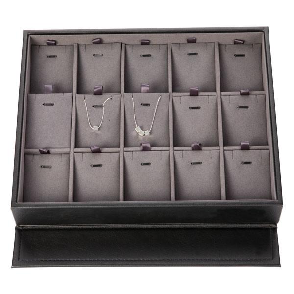 Black Leather Jewelry Storage Box , Jewelry Display Carrying Case Eco - Friendly