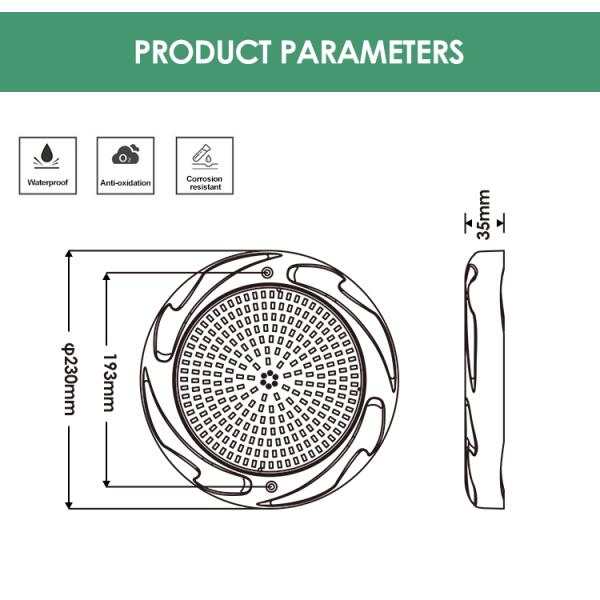 Светодиодные бассейнные огни под водой Плавательные огни RGB 230mm 18W На поверхности установленные IP68 DC12V 3000K