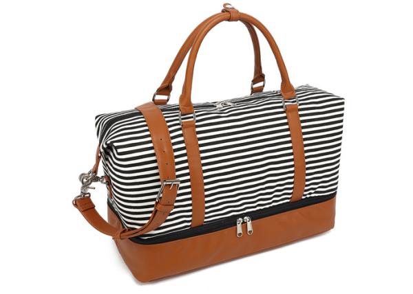 Ladies Black Strips Women'S Weekender Bags Canvas Material Cotton Lining