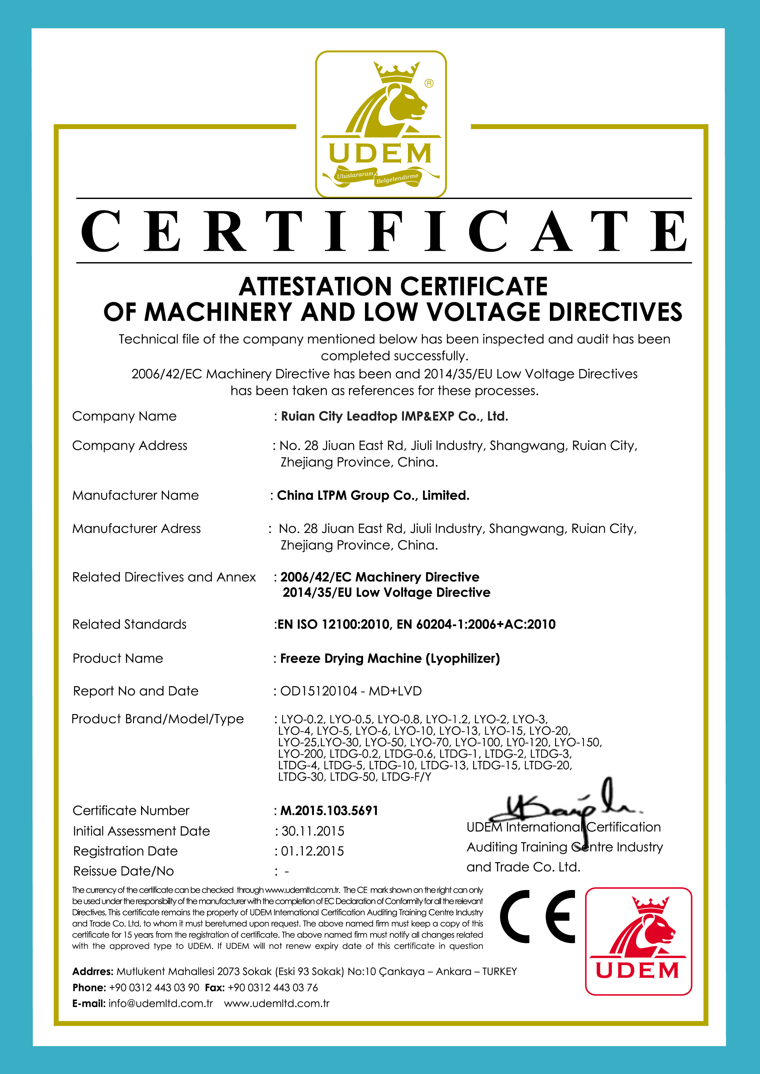 Leadtop Pharmaceutical Machinery Сертификации