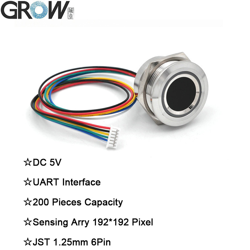 Grow R503-5V DC5V Круглый RGB LED UART интерфейс MX1.25-6pin Водостойкий емкостный датчик модуля отпечатков пальцев