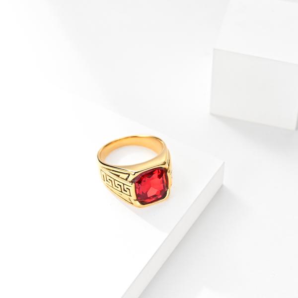 316 316L Stainless Steel Gold Plated Ring Jewelry For Men With Ruby Crystal Stone