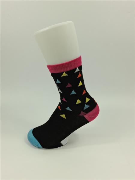 Black Pattern Kids All Cotton Socks , Knitted Anti Bacterial Thick Cotton Socks For Children