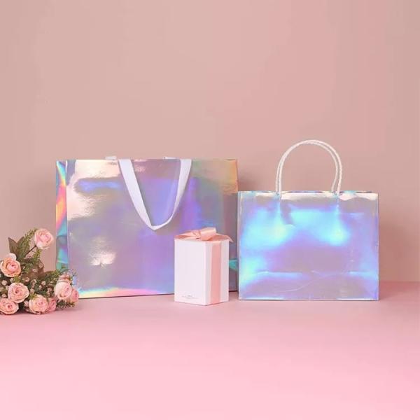 Glitter Silver Foil Clothing Carrier Bags Holographic Cmyk Color