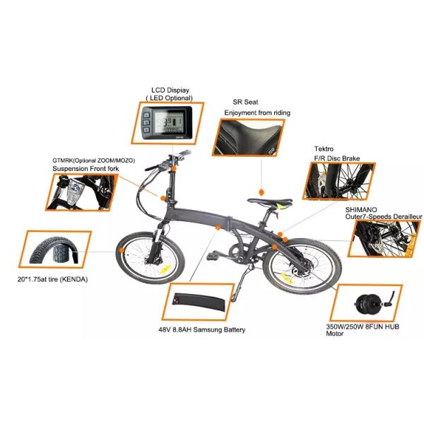 Low Noise Foldable Electric Bicycle , Fat Tire Electric Bike With LCD S900 Display