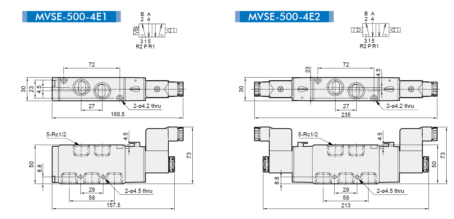 Mindman MVSE-500-4E1 MVSE-500-4E2 5/2 way  Solenoid Valve 1/2