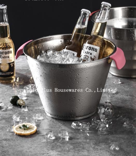 Wholesale custom silver stainless steel wine champagne beer ice bucket for bar 616g cheap steel ice bucket