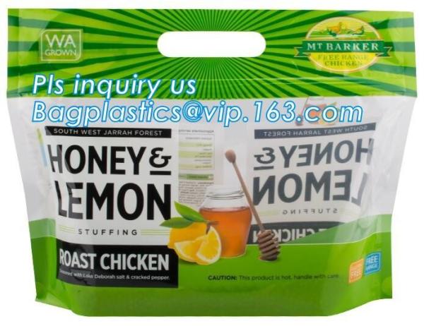 Stand Up Roasted Chicken Packaging Bags With Zip Top hot roast, rotisserie chicken bag, microwaveable bag, slide plastic