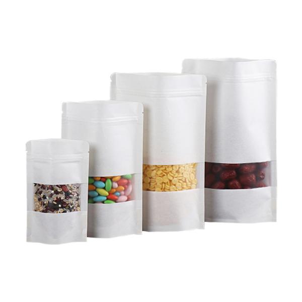 Biodegradable PLA White Paper Stand Up Pouches Resealable Zipper Bags  16 oz