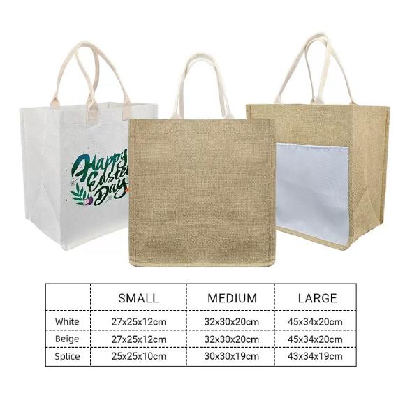 White Linen Dye Sublimation Tote Bags Custom Sublimation Beach Bags