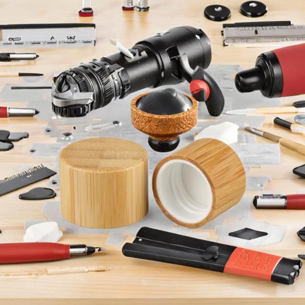 Essential Oil Bottle Caps  Wooden Screw Cap Bamboo Lids Glass Plastic Iron Cosmetic Packaging
