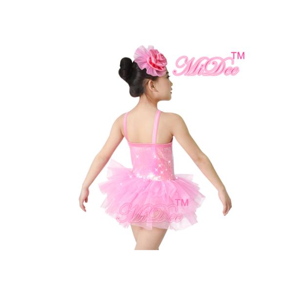 Childrens Ballerina Outfits / Dance Costumes Full Sequins Pink Pleated Tulle Skirt