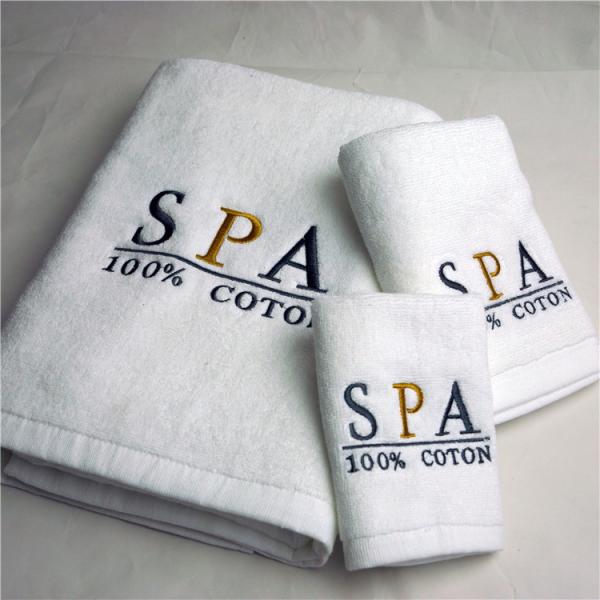 100% cotton custom embroidered logo white terry hotel bath towel set