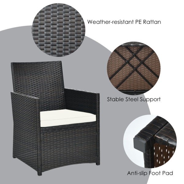 Commercial Outdoor Bistro Set with Powder-Coated Aluminum Frame and Handwoven PE Rattan Tempered Glass Tabletop